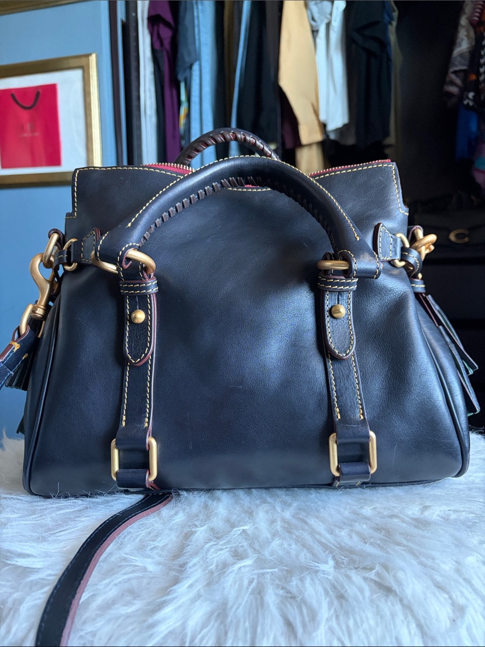 Dooney & Bourke Florentine Satchel- Navy - Picture 2 of 14